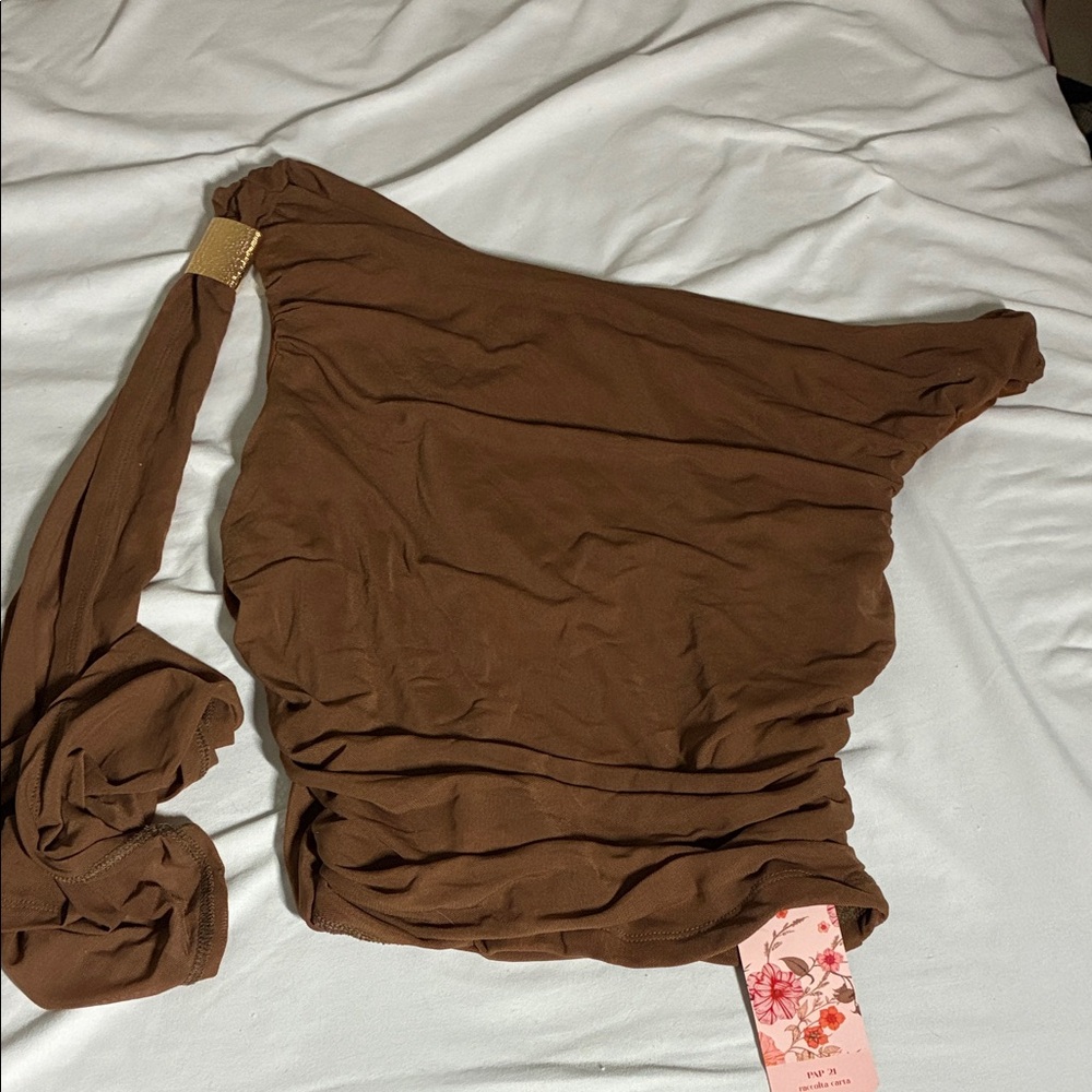 SHEIN Brown One-Shoulder Crop Top NWT